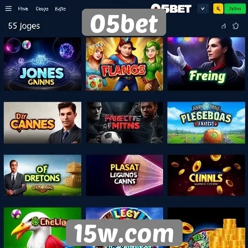 Diversidade de jogos disponíveis na plataforma 05bet